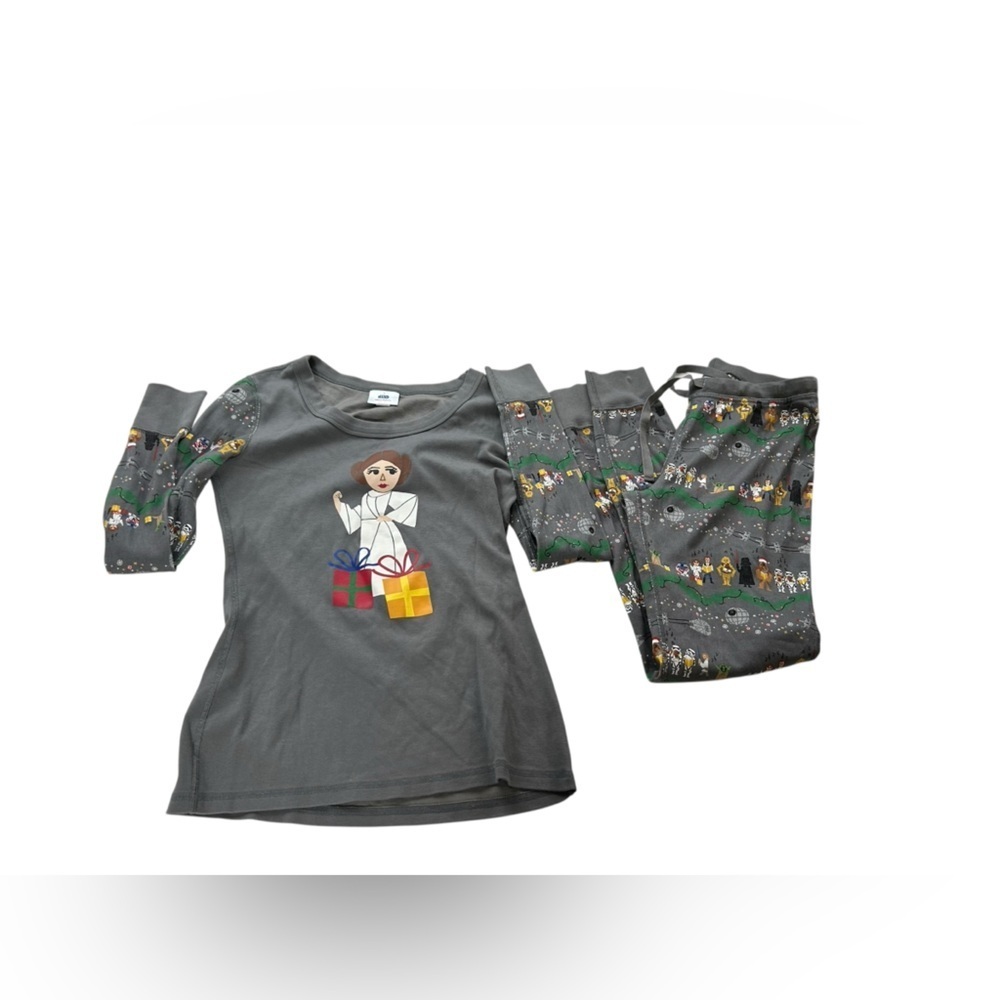 Hanna Andersson Star Wars Leia Christmas PJ Set Adult Grey Top Bottom Pajamas S - Picture 2 of 16